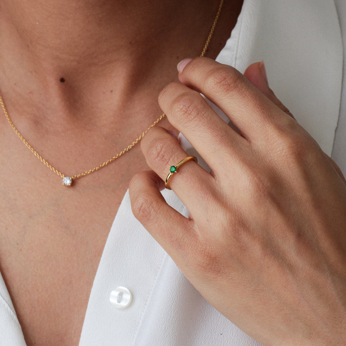 Bague 3mm en Argent Massif et Émeraude Synthétique