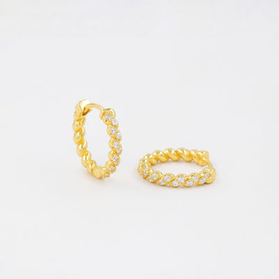 Amelia - Créoles Pavées en Argent Massif