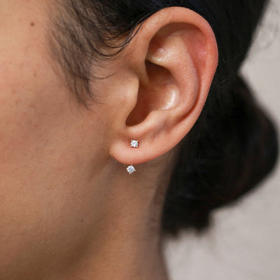 Ariana - Puces Doubles "Ear Jacket" - Argent Massif et Diamant Synthétique