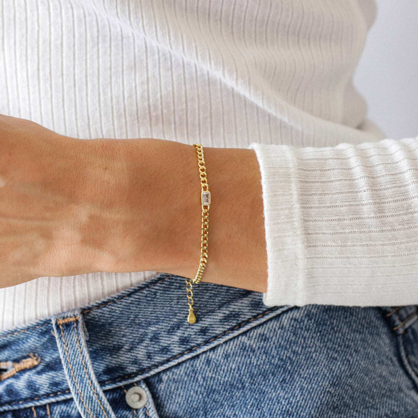 Bracelet Curb CZ rectangulaire et Argent massif