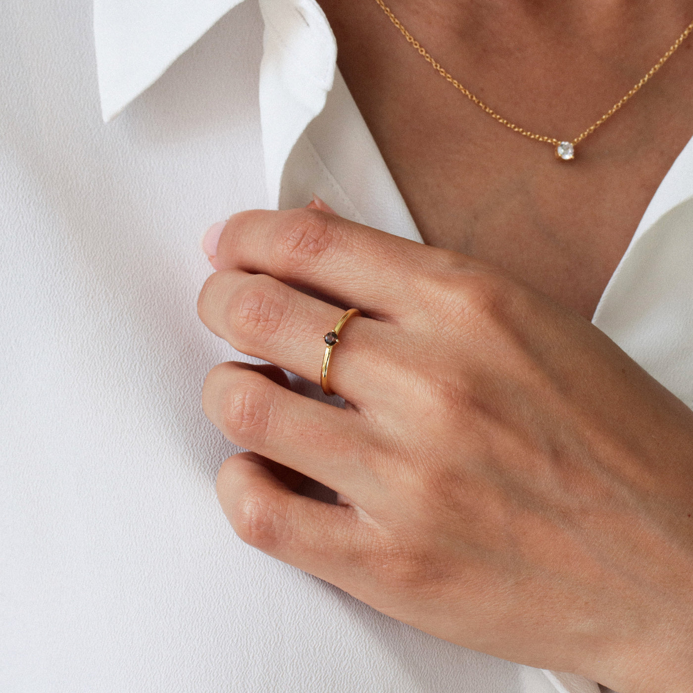 Bague 3mm en Argent Massif et Quartz Fumé Naturel