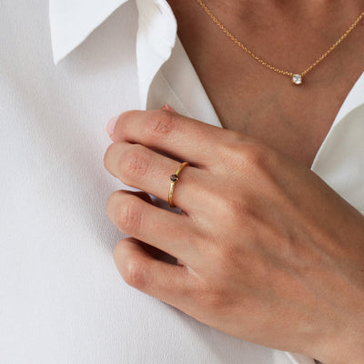 Bague 3mm en Argent Massif et Quartz Fumé Naturel