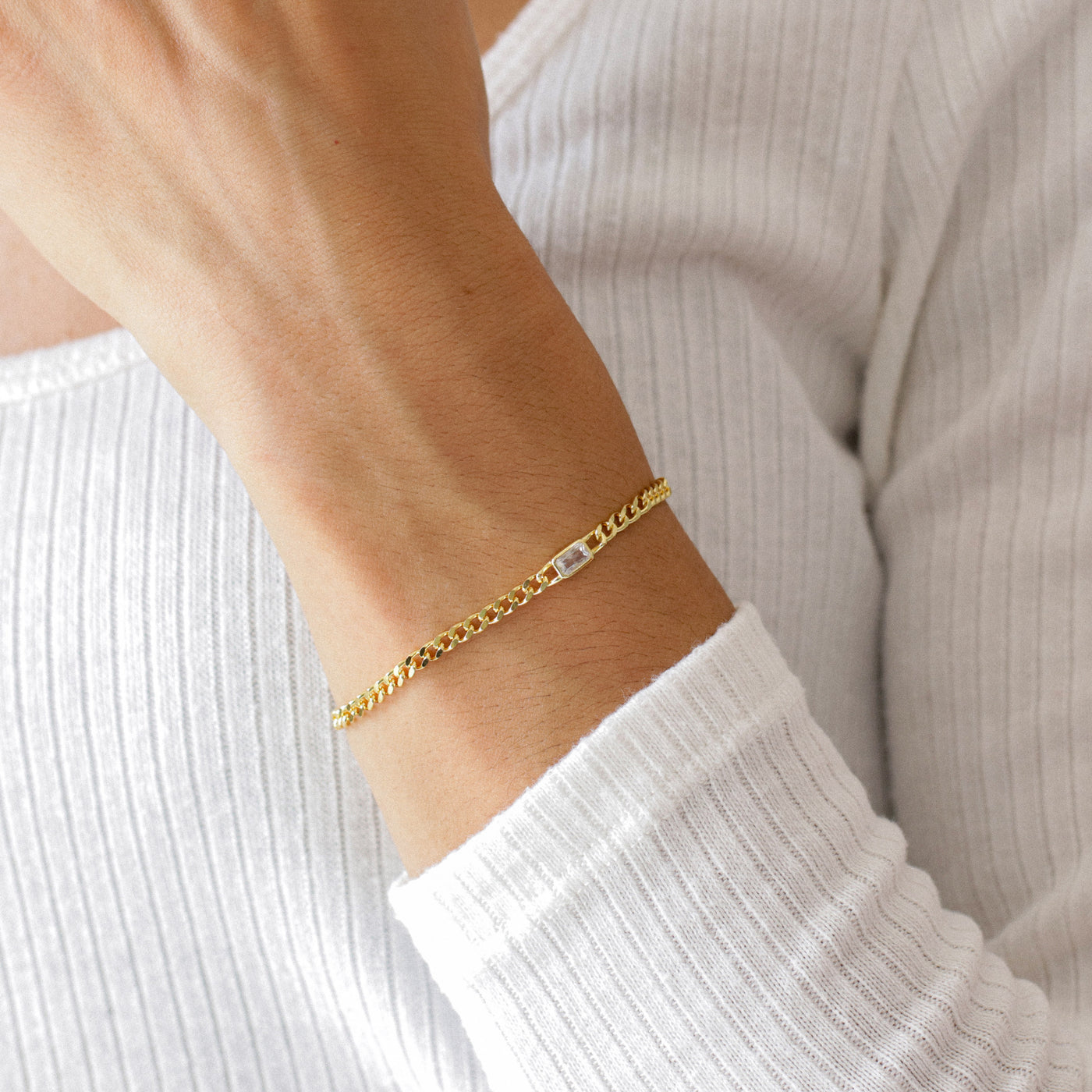 Bracelet Curb CZ rectangulaire et Argent massif