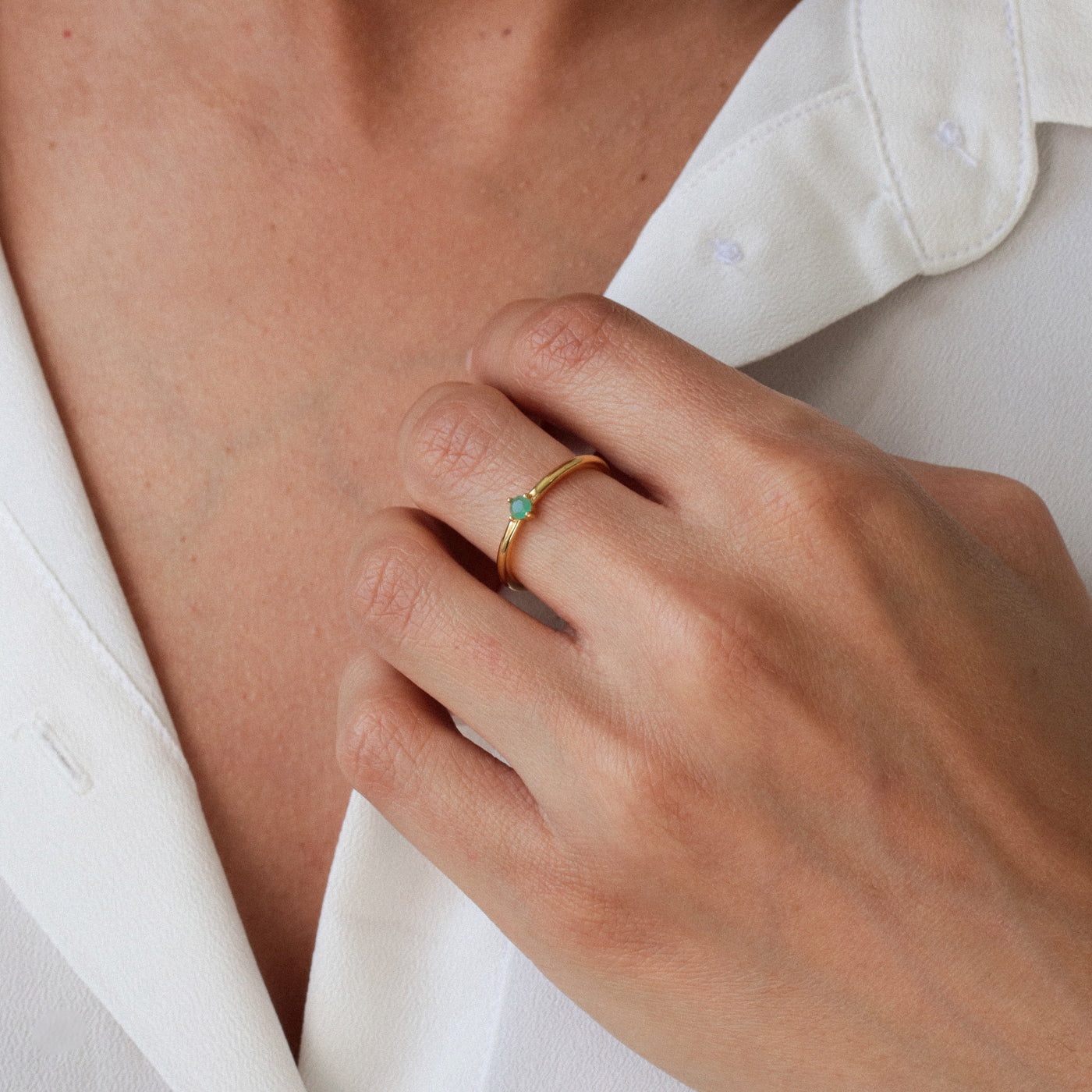 Bague 3mm en Argent Massif et Émeraude Naturelle