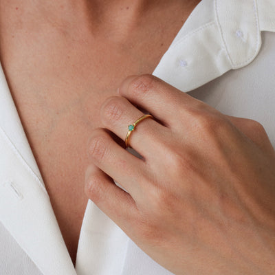 Bague 3mm en Argent Massif et Émeraude Naturelle