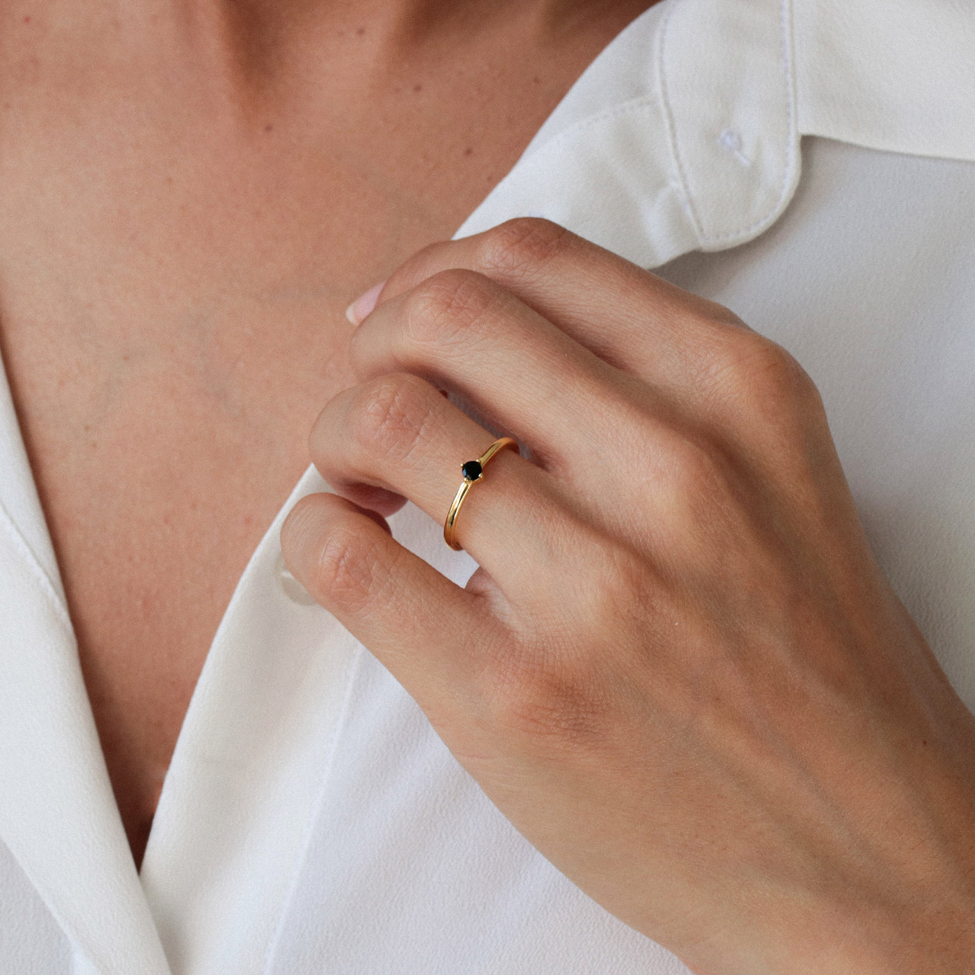 Bague 3mm en Argent Massif et Onyx Noir Naturel