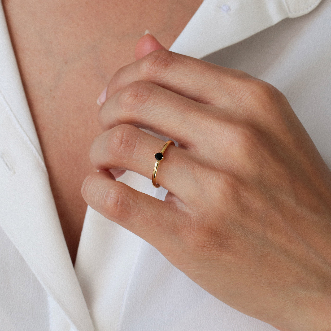 Bague 3mm en Argent Massif et Onyx Noir Naturel