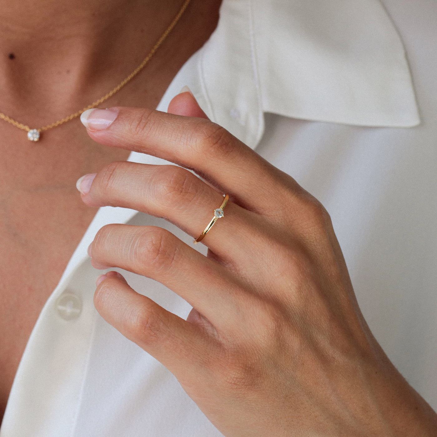 Bague 3mm en Argent Massif et Aigue-Marine Naturelle