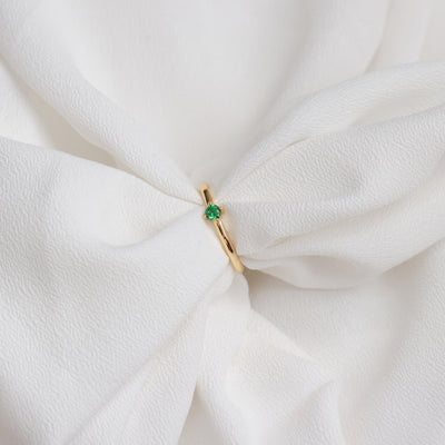 Bague 3mm en Argent Massif et Émeraude Synthétique