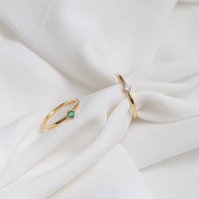 Bague 3mm en Argent Massif et Émeraude Synthétique