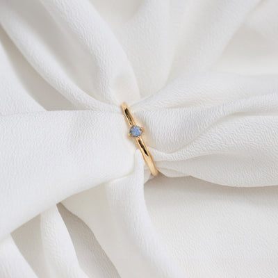 Bague 3mm en Argent Massif et Aigue-Marine Naturelle