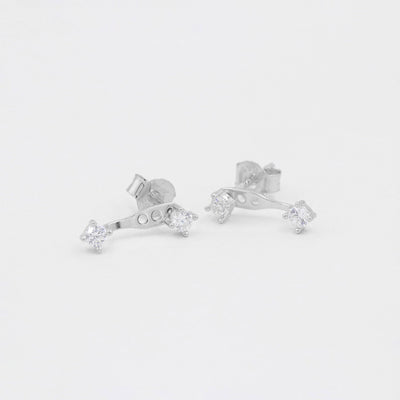 Ariana - Puces Doubles "Ear Jacket" - Argent Massif et Diamant Synthétique - Petite Vagabonde