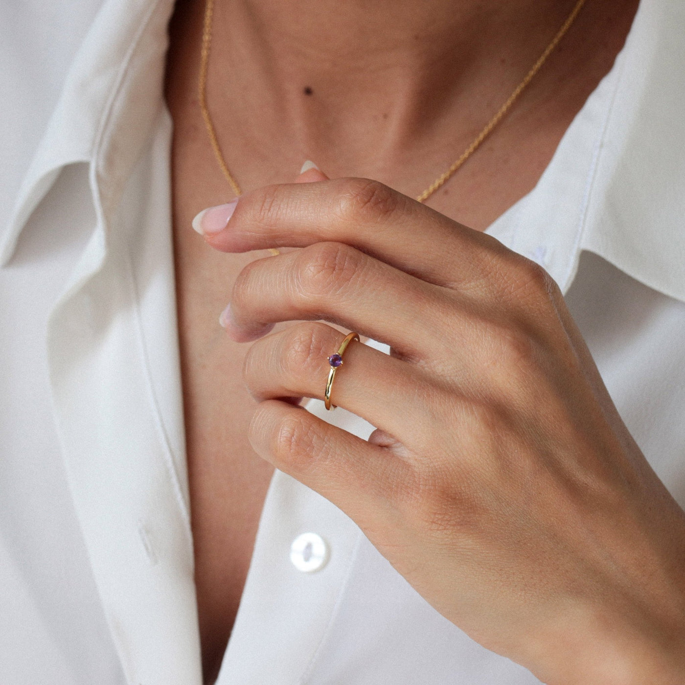 Bague 3mm en Argent Massif et Améthyste Naturelle - Petite Vagabonde