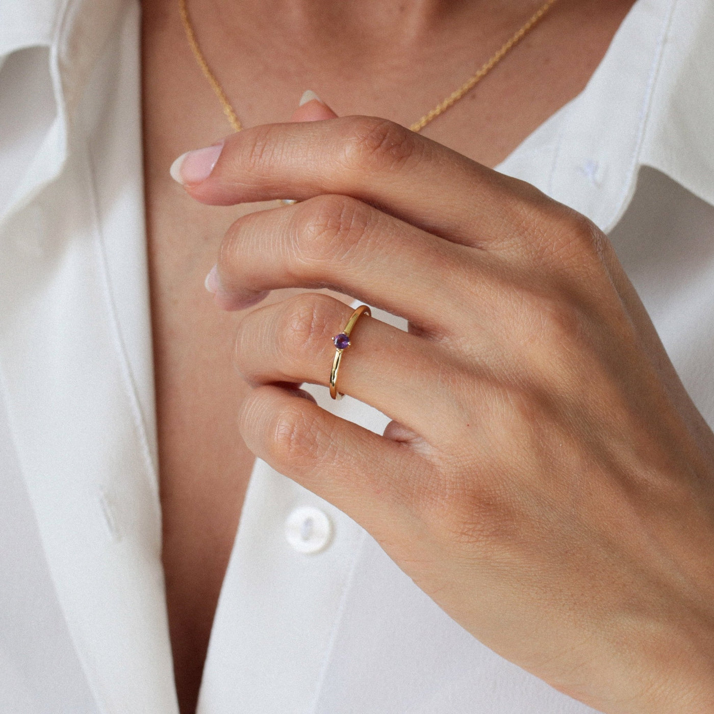 Bague 3mm en Argent Massif et Améthyste Naturelle - Petite Vagabonde