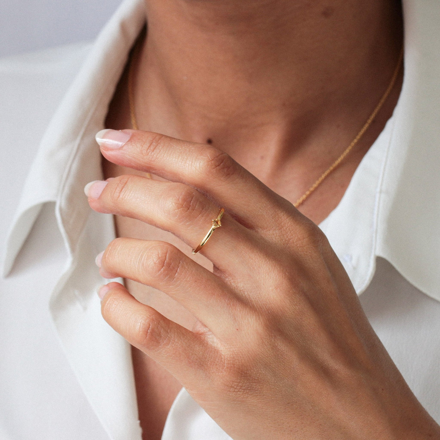 Bague 3mm en Argent Massif et Citrine Naturelle - Petite Vagabonde