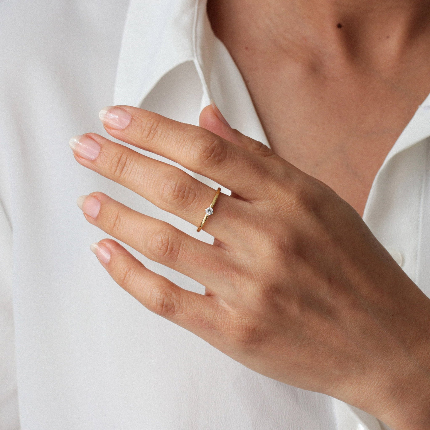 Bague 3mm en Argent Massif et Diamant Synthétique - Petite Vagabonde
