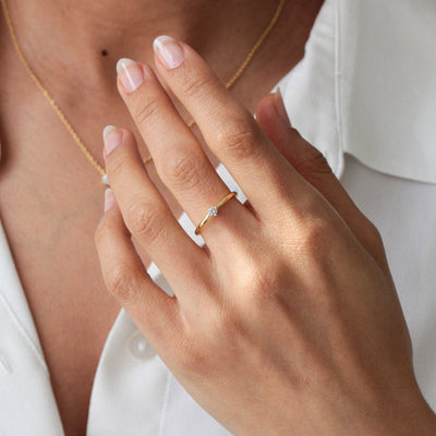 Bague 3mm en Argent Massif et Diamant Synthétique - Petite Vagabonde