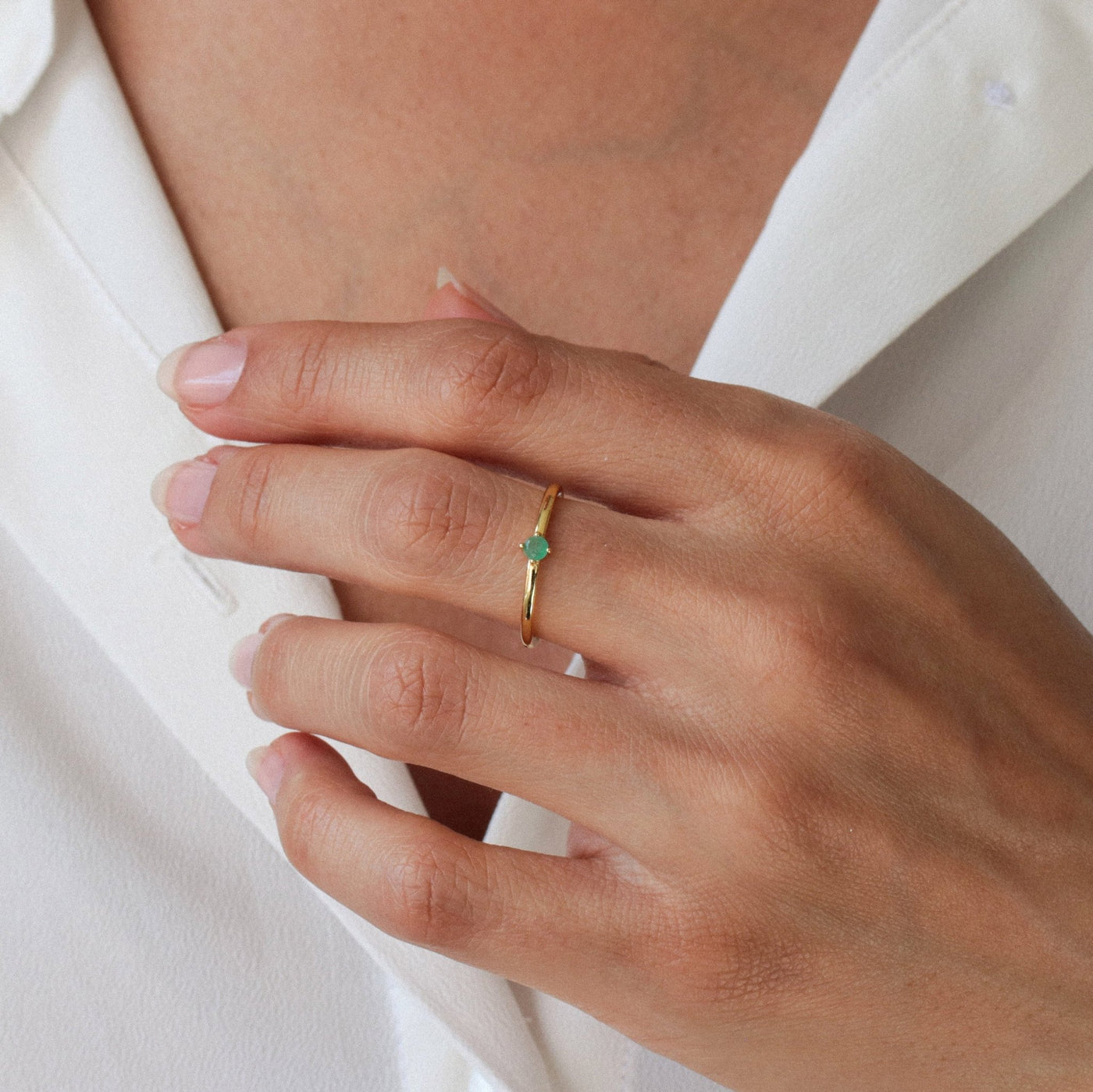 Bague 3mm en Argent Massif et Émeraude Naturelle - Petite Vagabonde