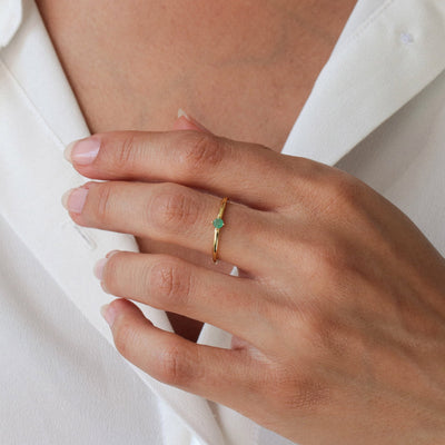 Bague 3mm en Argent Massif et Émeraude Naturelle - Petite Vagabonde