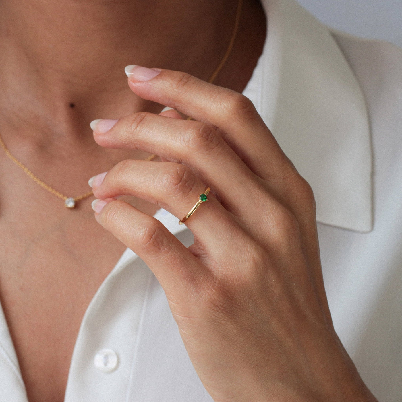 Bague 3mm en Argent Massif et Émeraude Synthétique - Petite Vagabonde