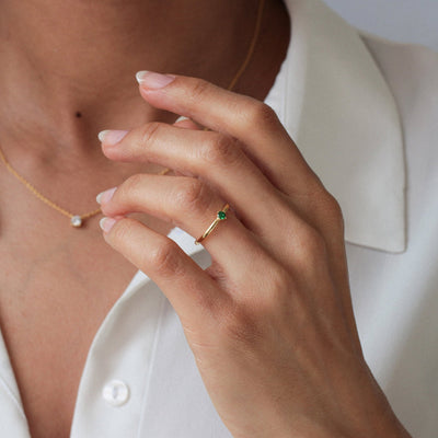 Bague 3mm en Argent Massif et Émeraude Synthétique - Petite Vagabonde