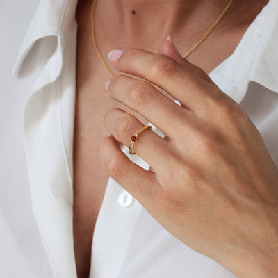 Bague 3mm en Argent Massif et Grenat Naturel - Petite Vagabonde