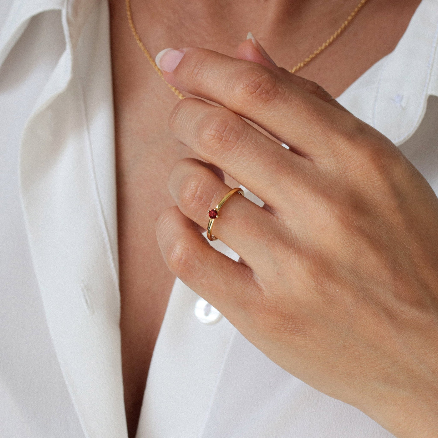 Bague 3mm en Argent Massif et Grenat Naturel - Petite Vagabonde