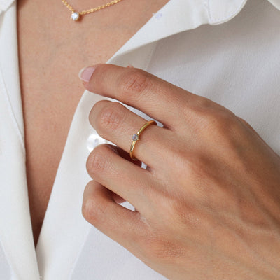 Bague 3mm en Argent Massif et Labradorite Naturelle - Petite Vagabonde