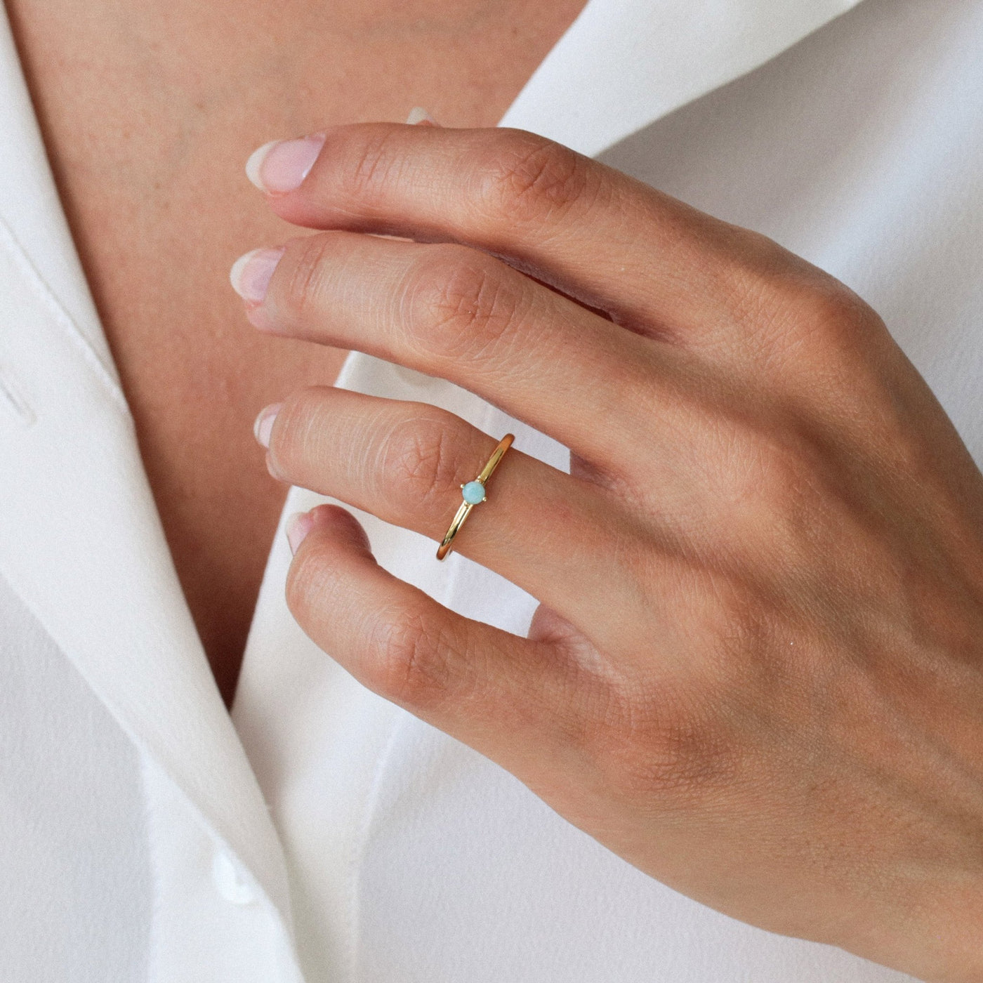 Bague 3mm en Argent Massif et Larimar Naturel - Petite Vagabonde