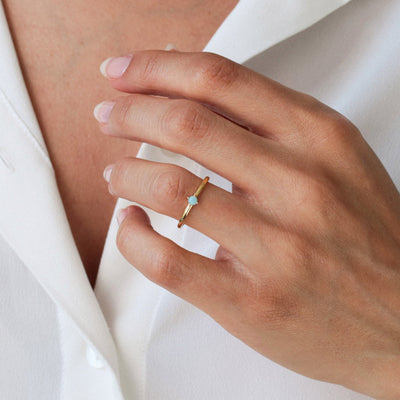 Bague 3mm en Argent Massif et Larimar Naturel - Petite Vagabonde