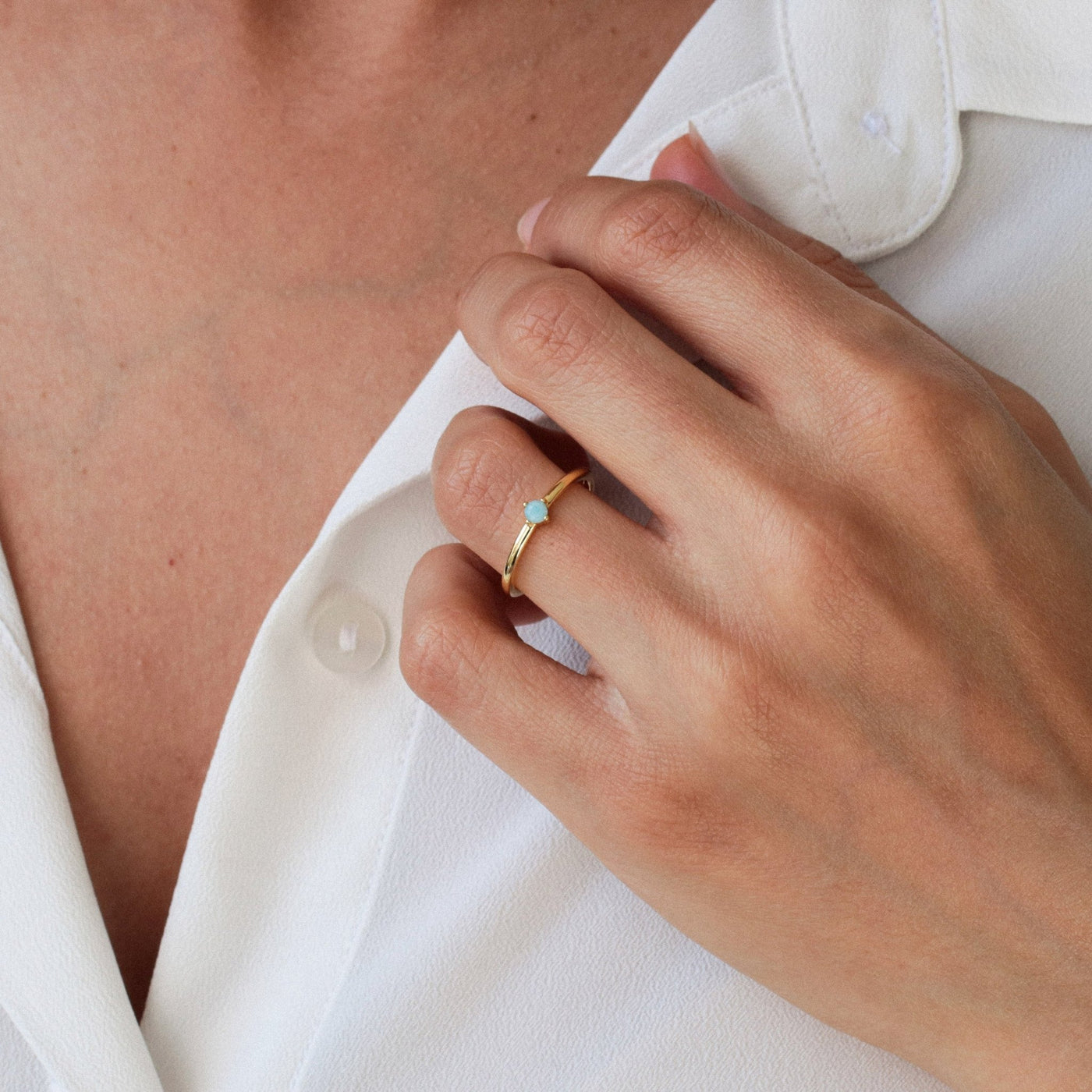 Bague 3mm en Argent Massif et Larimar Naturel - Petite Vagabonde