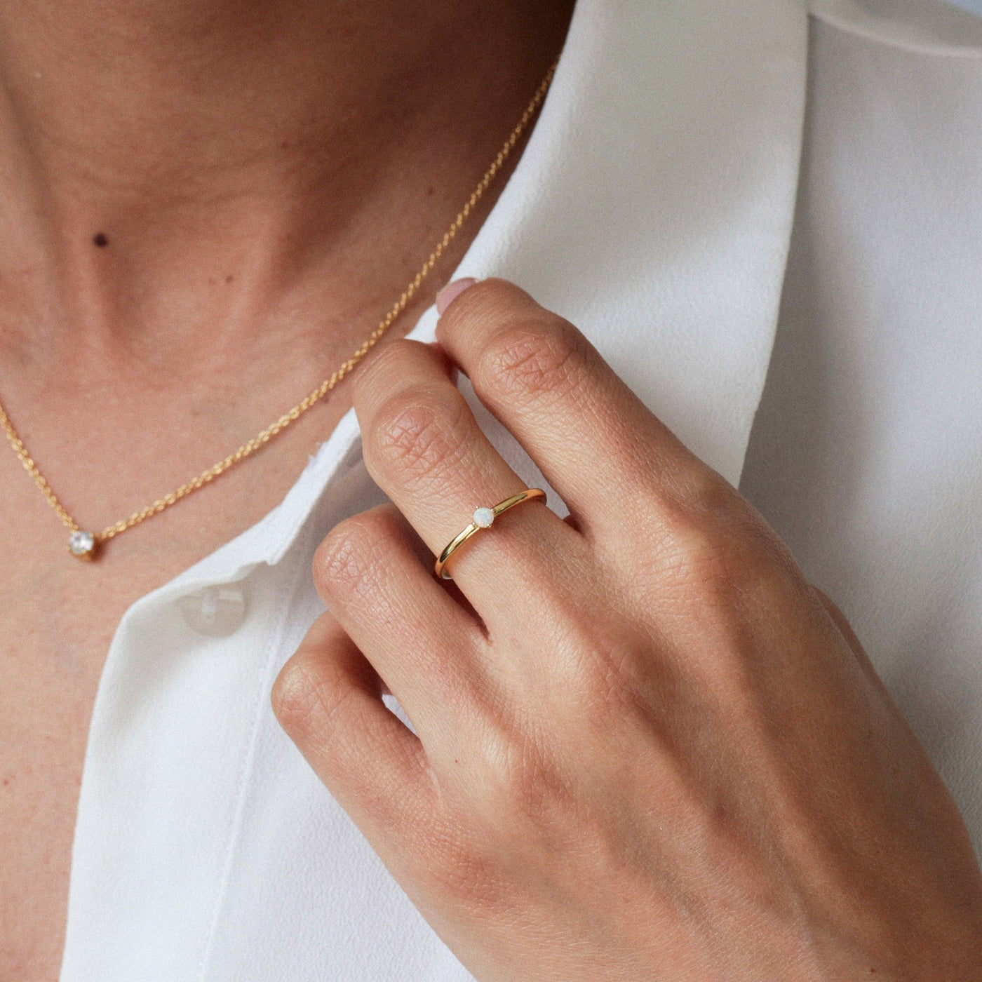 Bague 3mm en Argent Massif et Opale Synthétique - Petite Vagabonde