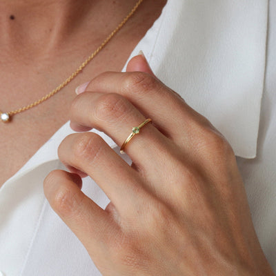 Bague 3mm en Argent Massif et Péridot Naturel - Petite Vagabonde