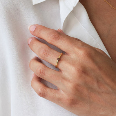 Bague 3mm en Argent Massif et Quartz Fumé Naturel - Petite Vagabonde