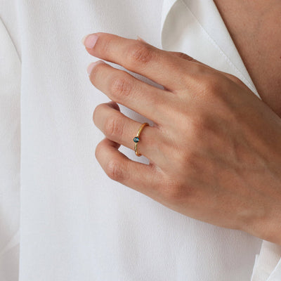 Bague 3mm en Argent Massif et Topaze Bleue Naturelle - Petite Vagabonde