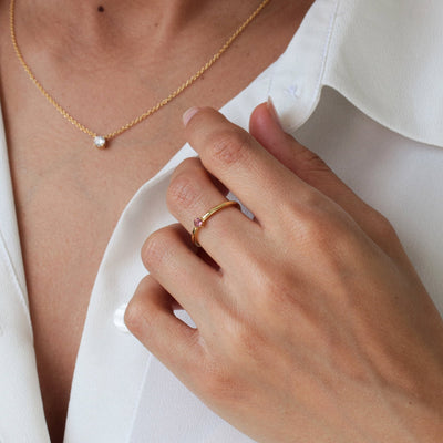 Bague 3mm en Argent Massif et Tourmaline Rose Naturelle - Petite Vagabonde