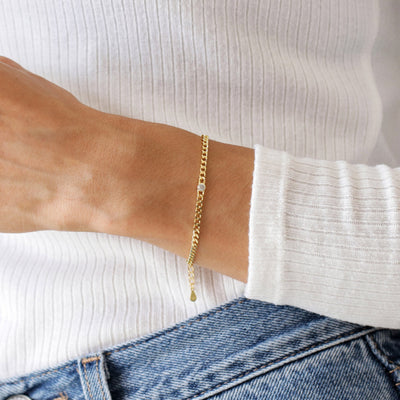 Bracelet Curb CZ rond et Argent massif - Petite Vagabonde