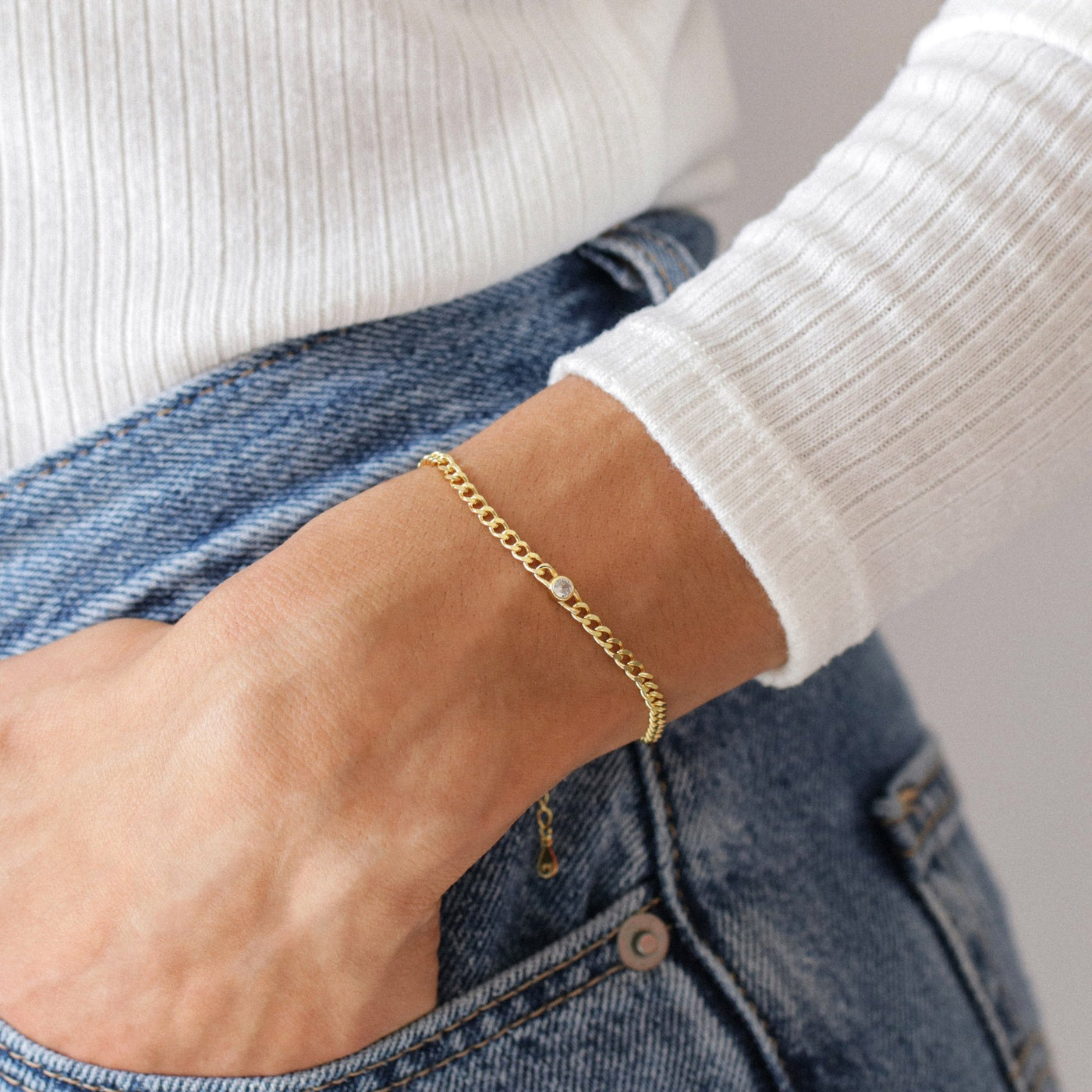 Bracelet Curb CZ rond et Argent massif - Petite Vagabonde