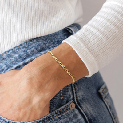 Bracelet Curb CZ rond et Argent massif - Petite Vagabonde
