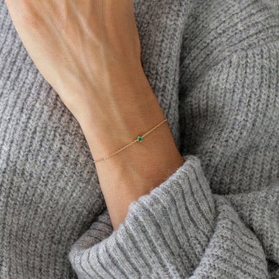 Bracelet Lina – Émeraude Synthétique en Argent Massif - Petite Vagabonde
