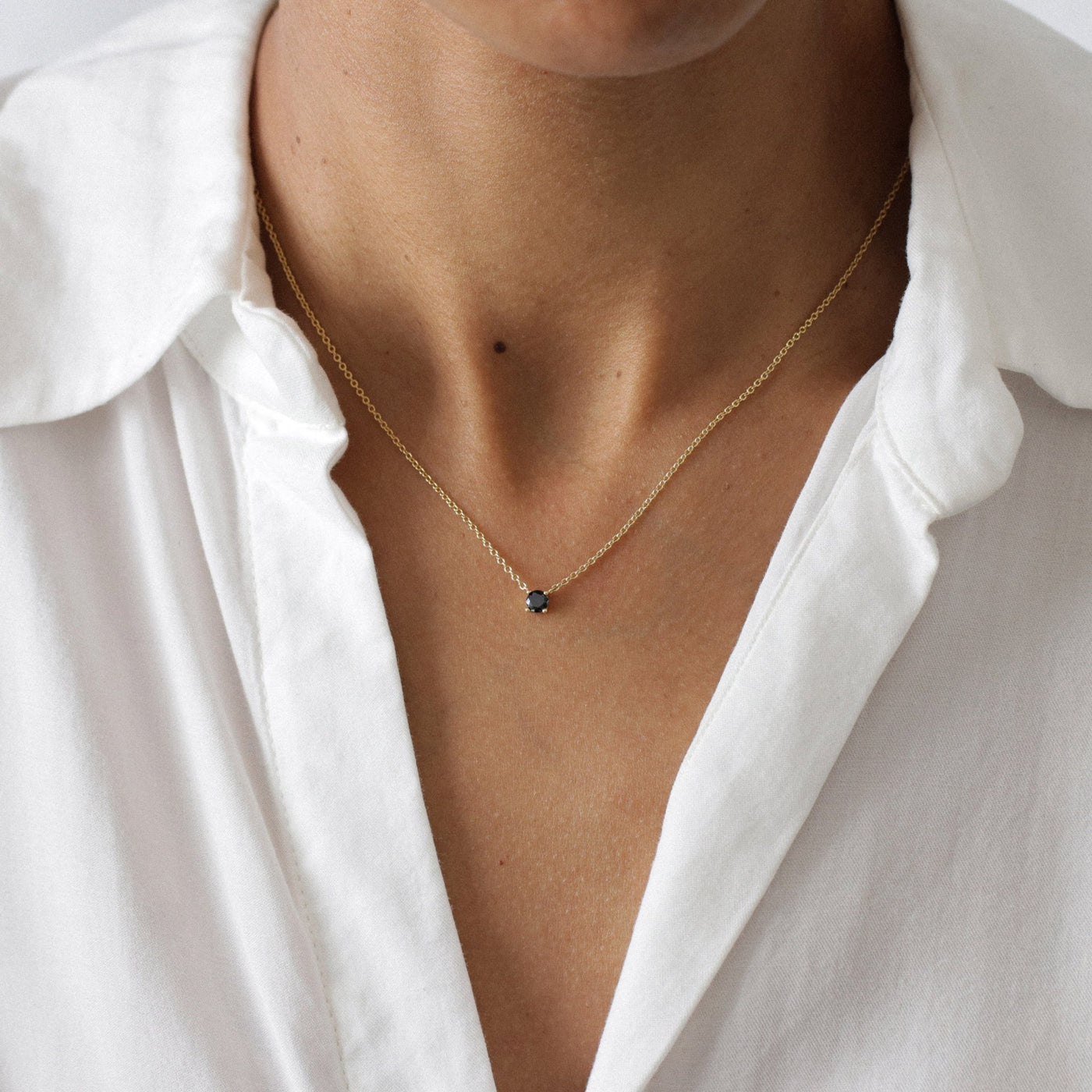 Collier Lina – Solitaire Diamant Noir Synthétique en Argent Massif - Petite Vagabonde