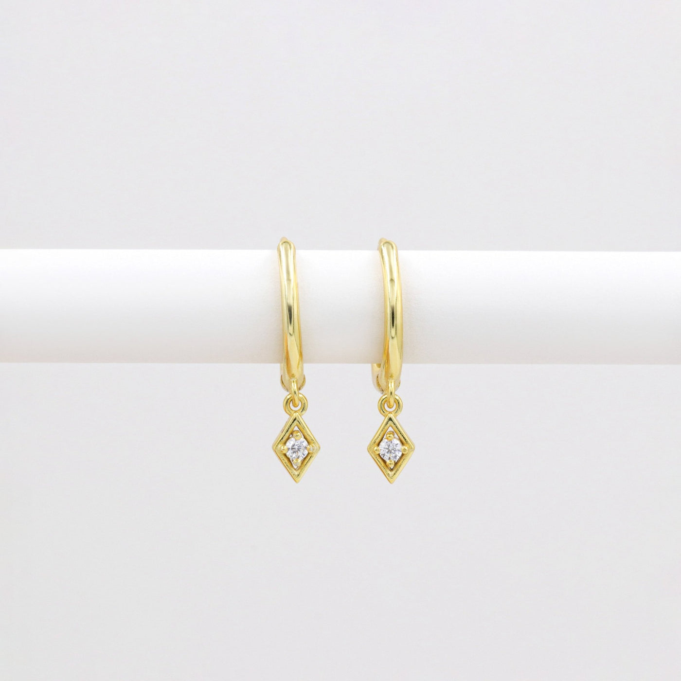 Luna - Créoles Losanges - Argent Massif et Diamant Synthétique - Petite Vagabonde