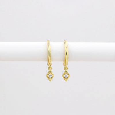 Luna - Créoles Losanges - Argent Massif et Diamant Synthétique - Petite Vagabonde