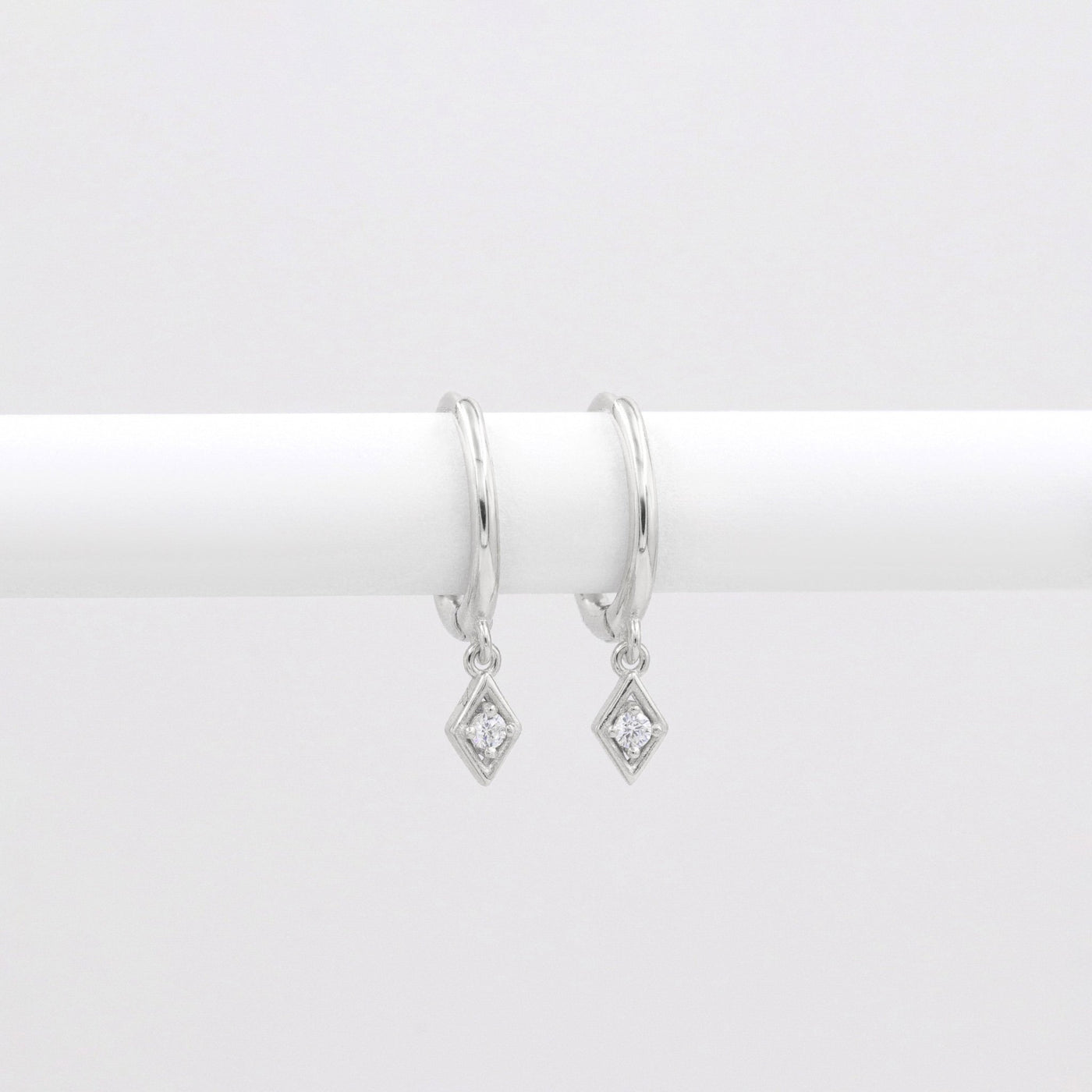 Luna - Créoles Losanges - Argent Massif et Diamant Synthétique - Petite Vagabonde