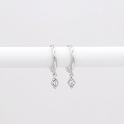 Luna - Créoles Losanges - Argent Massif et Diamant Synthétique - Petite Vagabonde