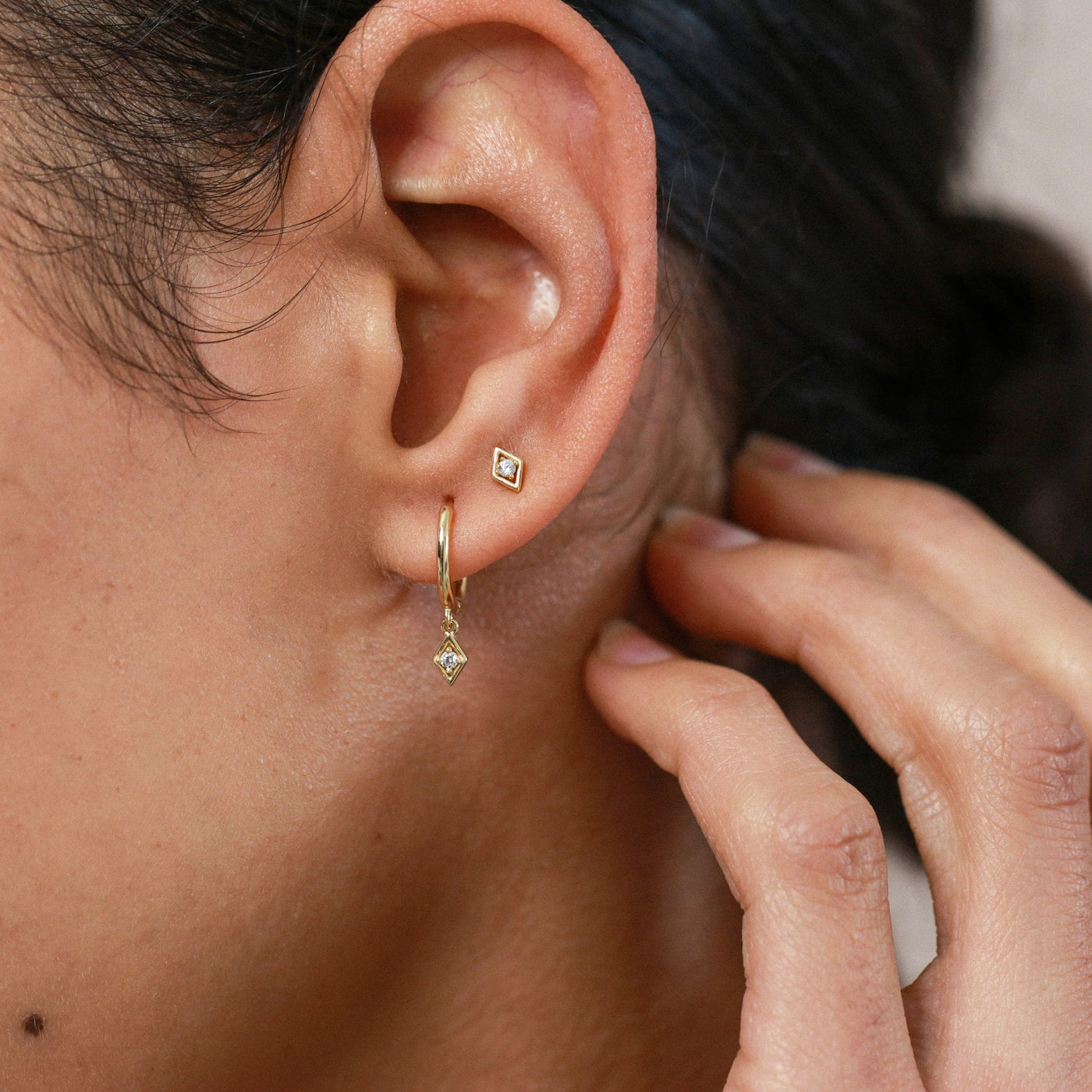 Luna - Créoles Losanges - Argent Massif et Diamant Synthétique - Petite Vagabonde