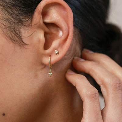 Luna - Créoles Losanges - Argent Massif et Diamant Synthétique - Petite Vagabonde