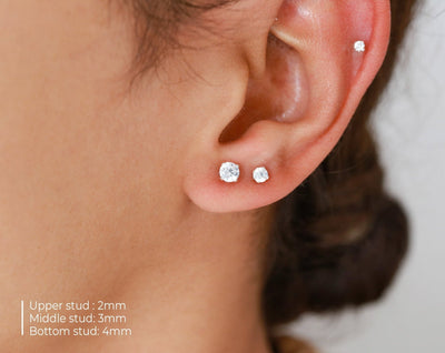 Puces d'oreilles 2-6mm - Argent Massif et Diamant Synthétique - Petite Vagabonde