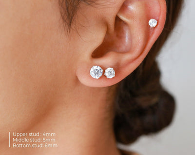 Puces d'oreilles 2-6mm - Argent Massif et Diamant Synthétique - Petite Vagabonde