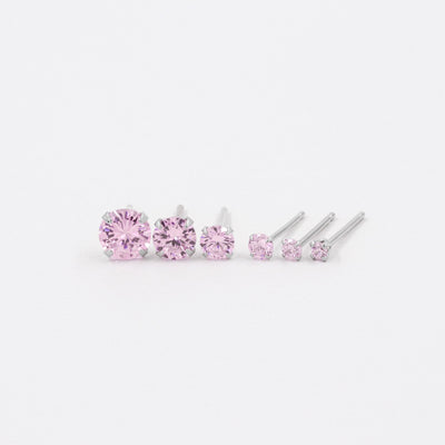 Puces d'oreilles 2-6mm - Argent Massif et Quartz Rose Synthétique - Petite Vagabonde